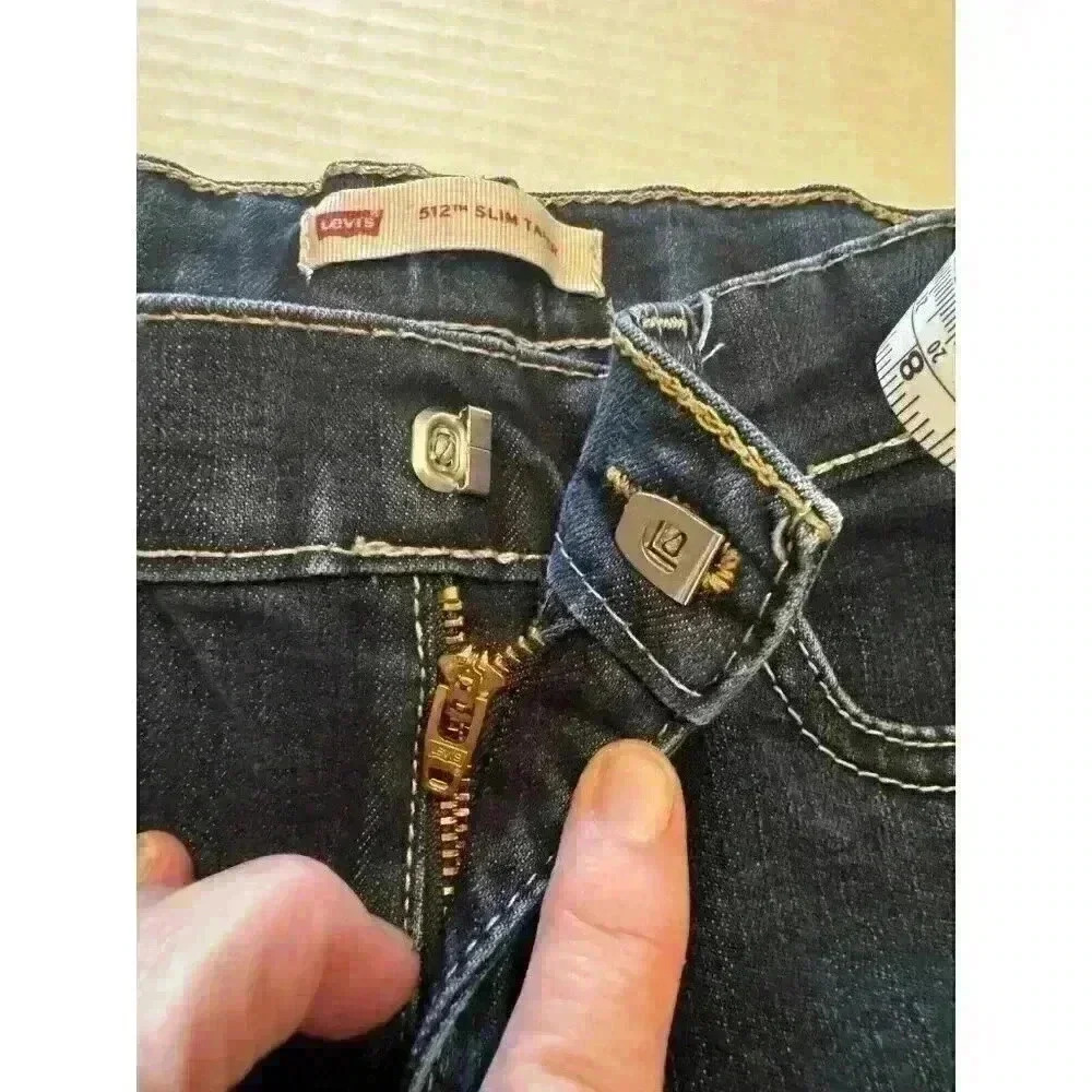 Levis 512 Slim Taper Kids Jeans Dark Wash Blue Size 7 Regular Adjustable Waist - Picture 10 of 15